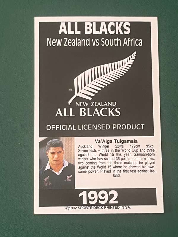 Rugby Card - Vaaiga Tuigamala 1992 Sports Deck Rugby Card
