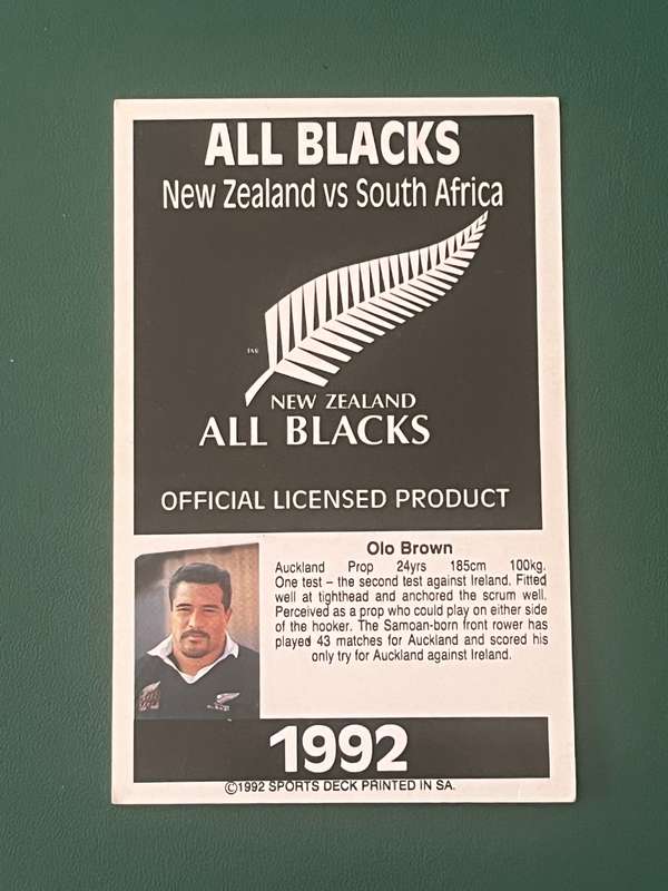Rugby Card - Olo Brown 1992 Sports Deck Rugby Card