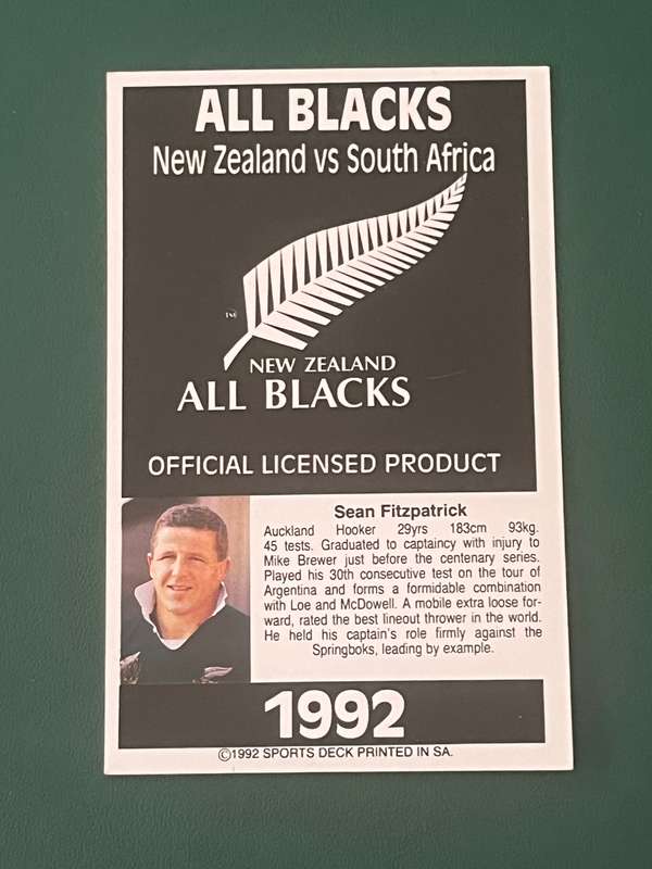 Rugby Card - Sean Fitzpatrick 1992 Sports Deck Rugby Card