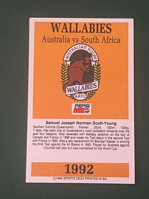 Rugby Card - Sam Scott-Young 1992 Sports Deck Rugby Card