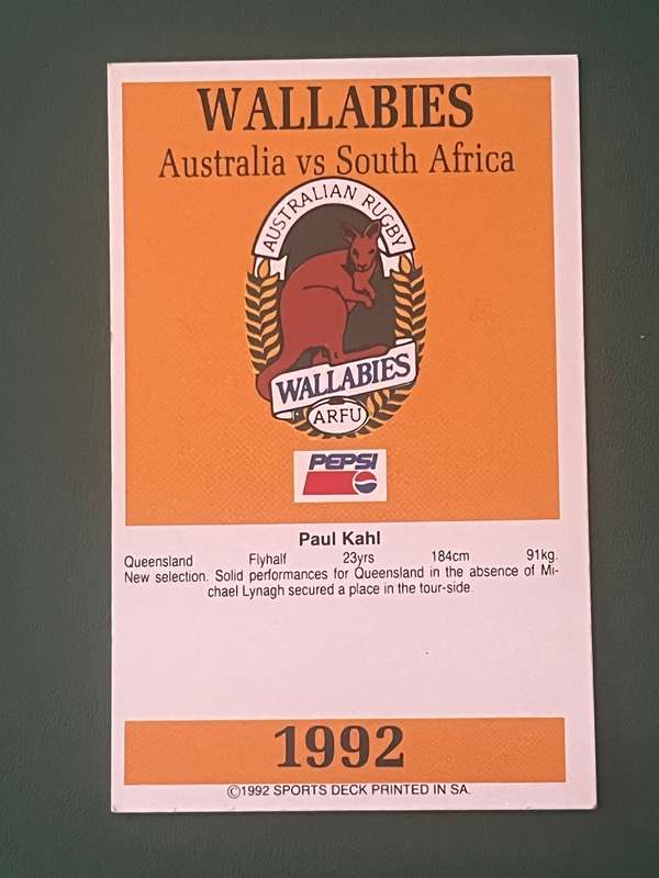 Rugby Card - Paul Kahl 1992 Sports Deck Rugby Card