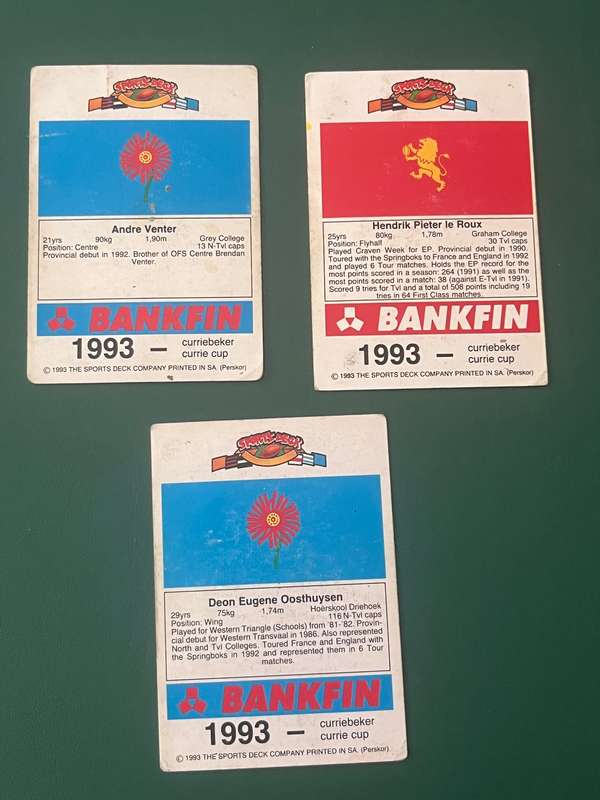 Rugby Cards - 3 * 1993 Sports Deck Rugby Cards