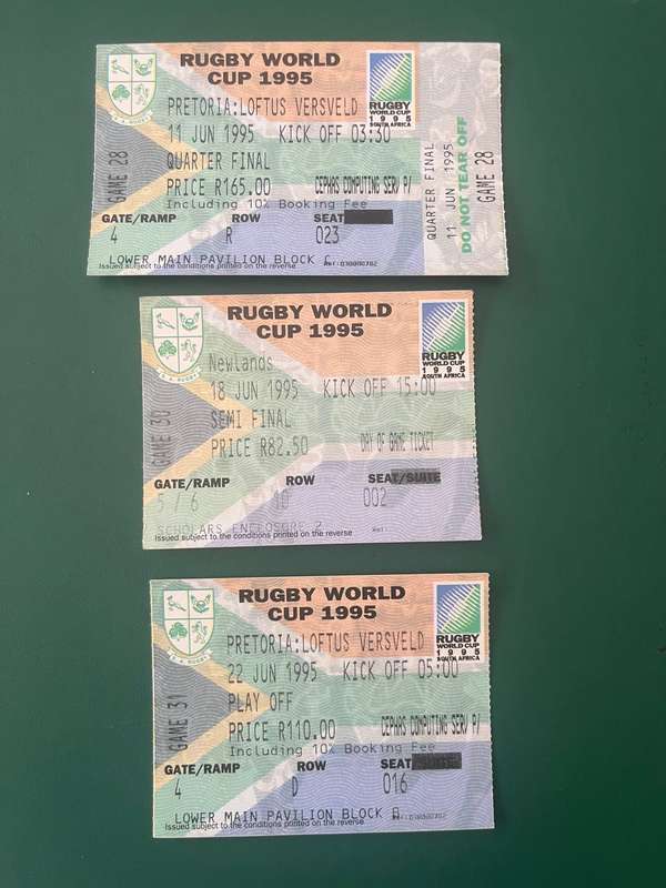 Rugby Tickets - 3 * 1995 Rugby World Cup Tickets (Play-off matches)