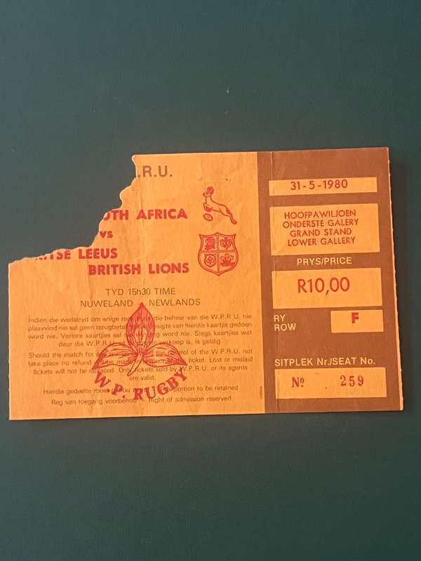 Rugby Ticket - South-Africa vs British Lions 31/05/1980