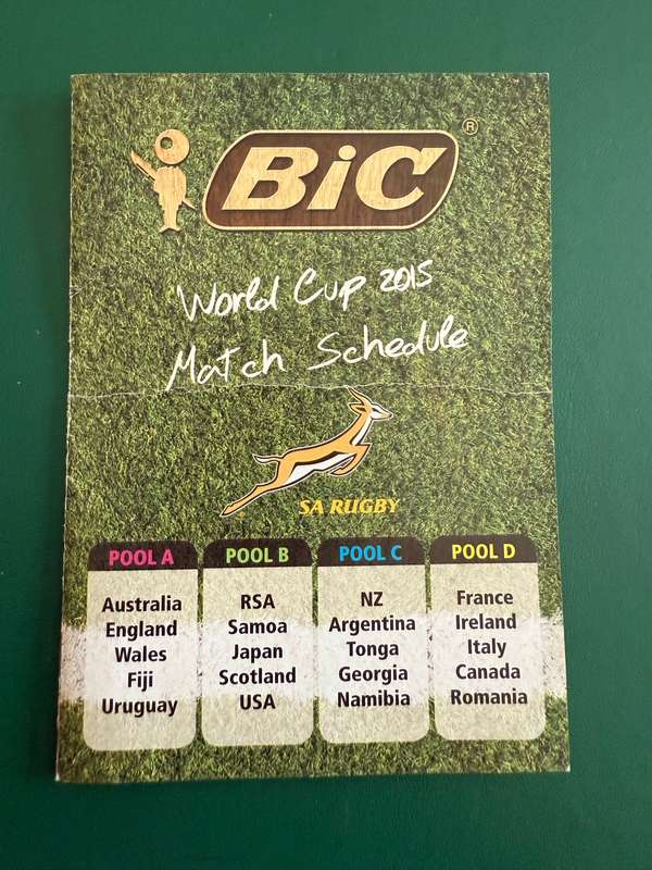 Rugby Itinerary - 2015 Rugby World Cup issued by BIC