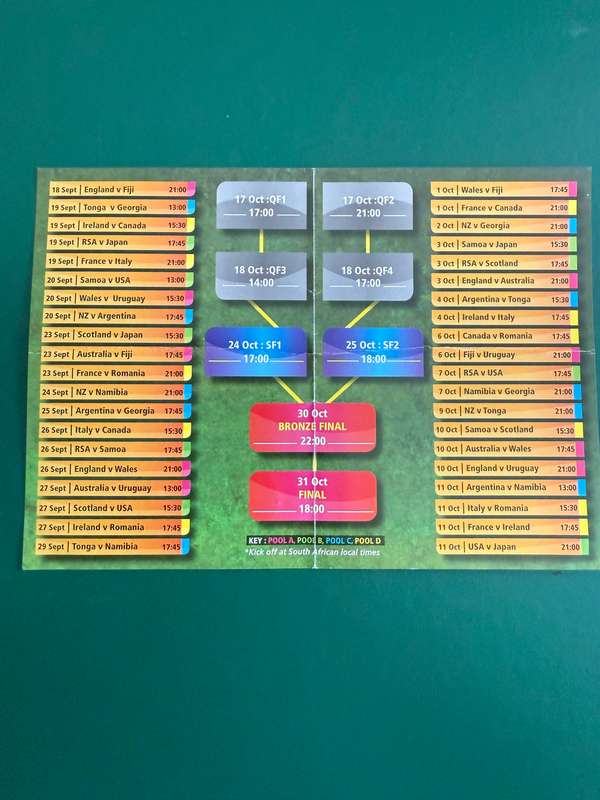 Rugby Itinerary - 2015 Rugby World Cup issued by BIC