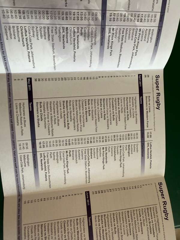Rugby Itinerary - 2011 Rugby World Cup issued by Seeff