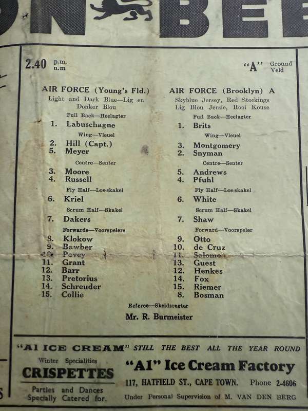 Rugby Programme - 1943 Western-Province Club Rugby (Newlands) 24/07/1943