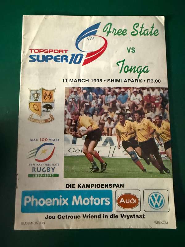 Rugby Programme - Free State vs Tonga 11/03/1995