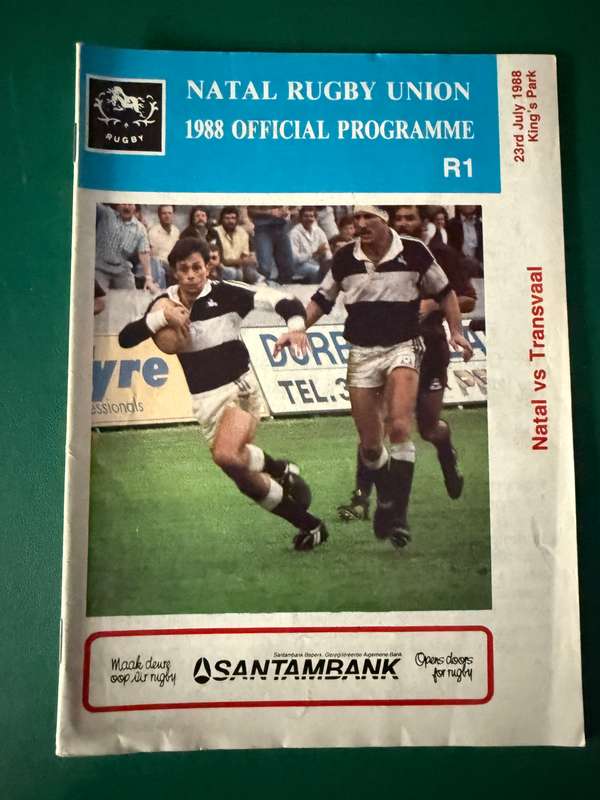 Rugby Programme - Natal vs Transvaal 23/07/1988