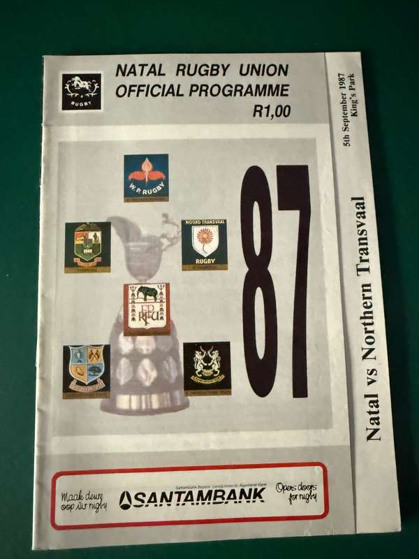 Rugby Programme - Natal vs Northern-Transvaal 05/09/1987