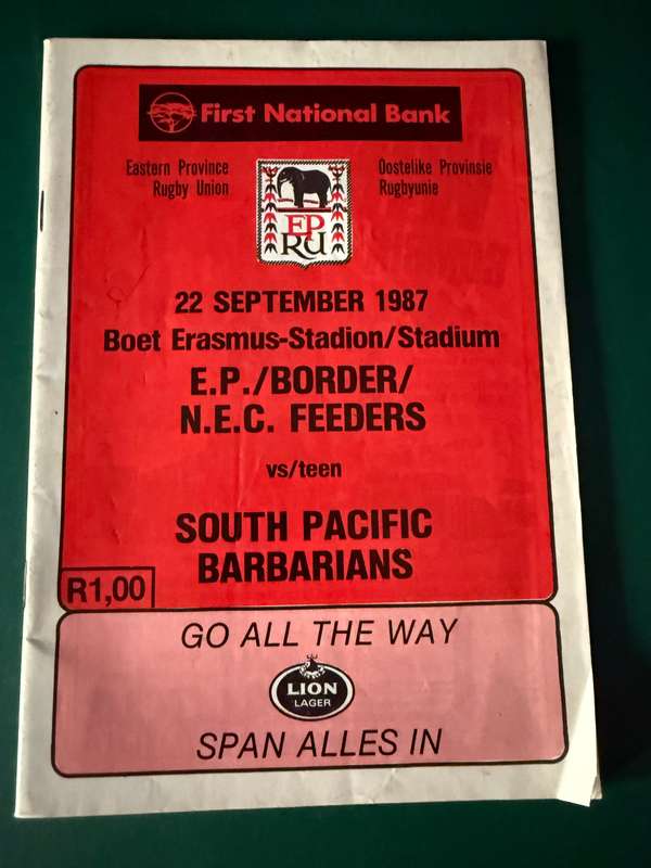 Rugby Programme - *TOUR* Eastern-Province/Border/NEC Feeders vs South Pacific Barbarians 22/09/1987