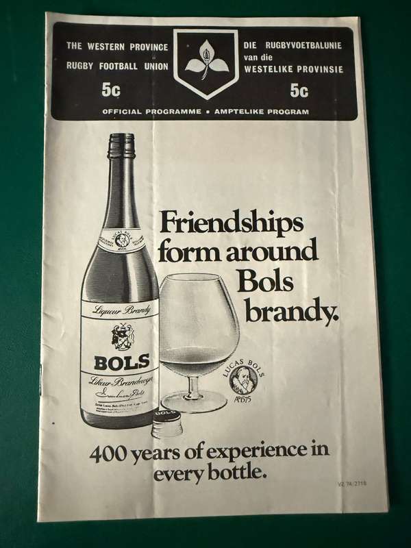 Rugby Programme - Western-Province vs Transvaal 08/05/1976