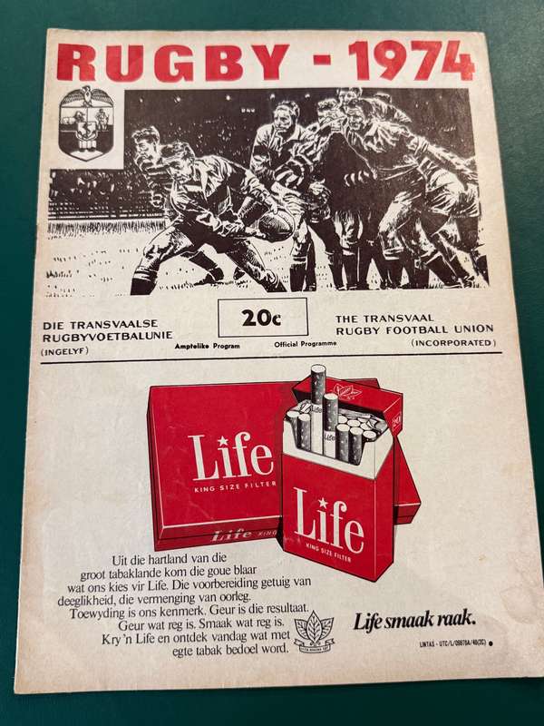 Rugby Programme - Digger vs Wes-Rand 27/04/1974 (Various Springboks)