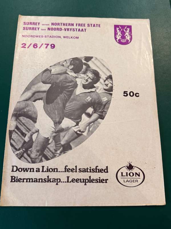 Rugby Programme - *TOUR* Surrey vs Northen-Free State 02/06/1978