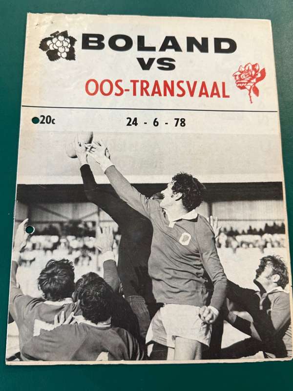 Rugby Programme - Boland vs Eastern-Transvaal 24/06/1978