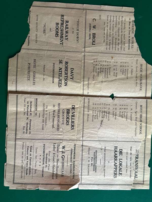Rugby Programme - Western-Transvaal vs New-Zealand All Blacks 22/06/1949