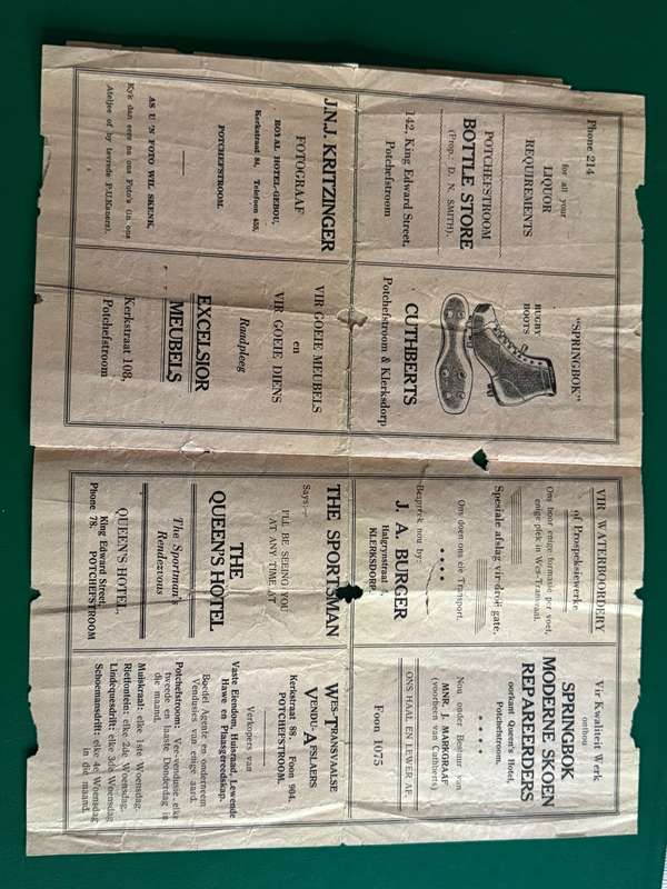Rugby Programme - Western-Transvaal vs New-Zealand All Blacks 22/06/1949