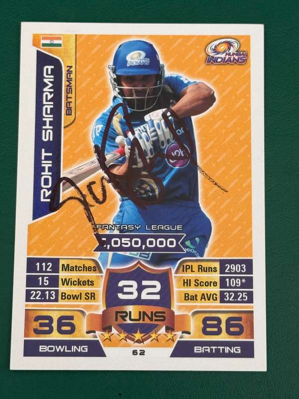 Cricket Card - *SIGNED* Rohit Sharma 2015 IPL Topps Cricket Card
