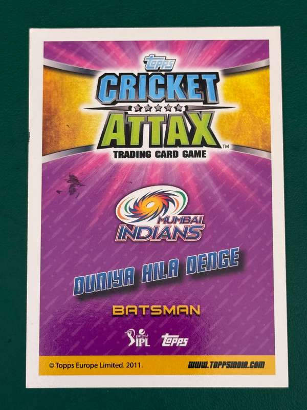 Cricket Card - *SIGNED* Rohit Sharma 2015 IPL Topps Cricket Card