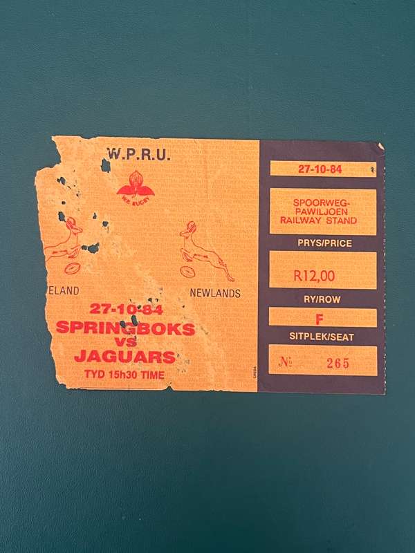 Rugby Ticket - South-Africa vs Jaguars 27/10/1984