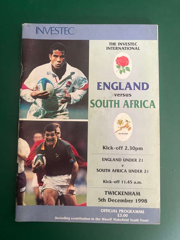 Rugby Programme - England vs South-Africa 05/12/1998 (Twickenham)