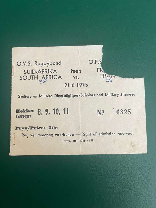 Rugby Ticket - South-Africa vs France 21/06/1975