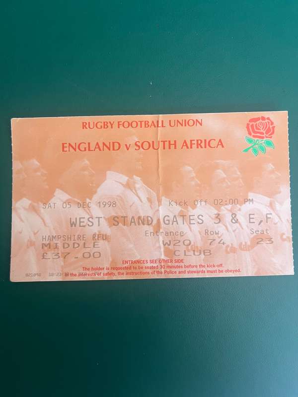 Rugby Ticket - South-Africa vs England 05/12/1998