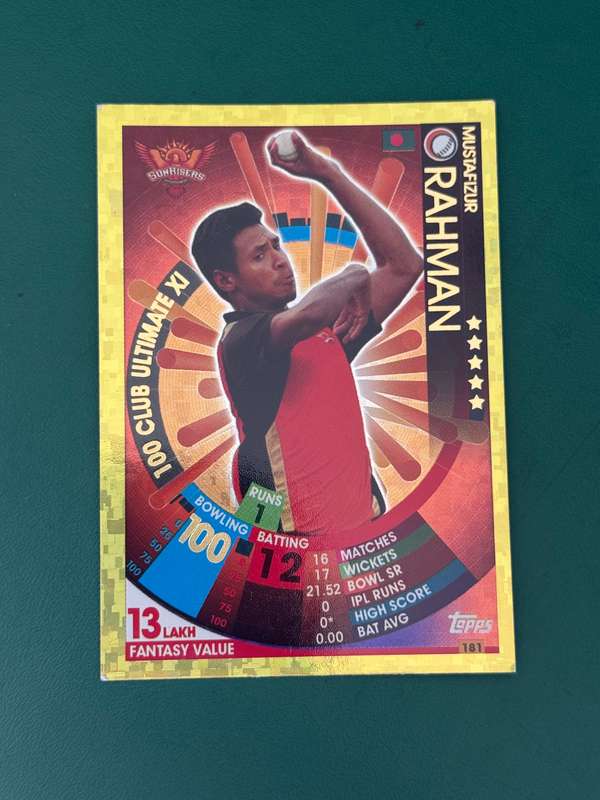 Cricket Card - Musrafizur Rahmed 2017-2018 Topps IPL Gold Foil Card