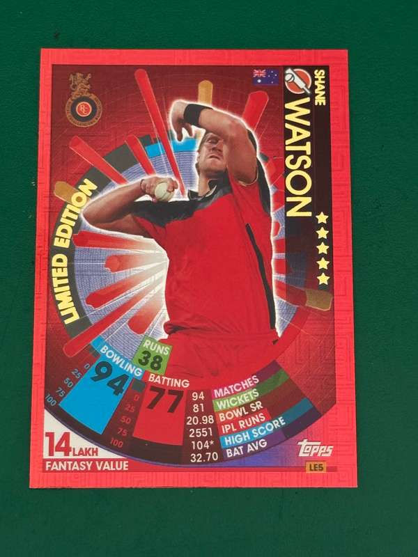 Cricket Card - Shane Watson 2017-2018 Topps Limited Edition (LE5) Cricket Card