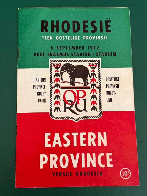Rugby Programme - Eastern-Province vs Rhodesia 06/09/1972