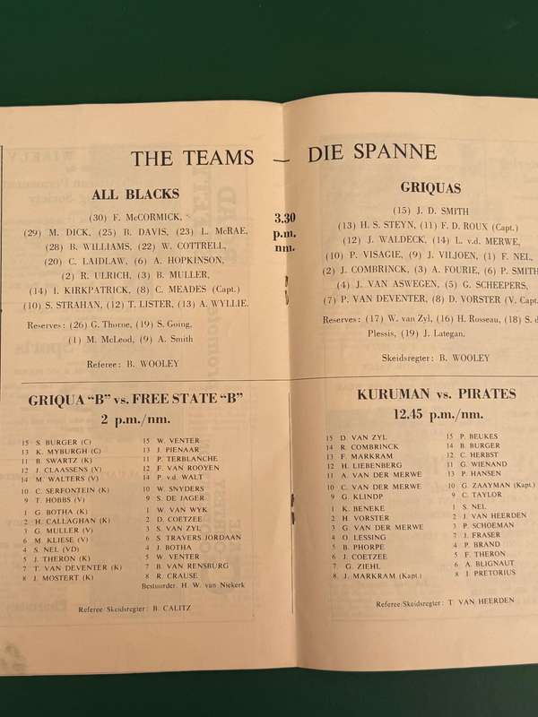 Rugby Programme - *TOUR* Griquas vs All Blacks 27/06/1970