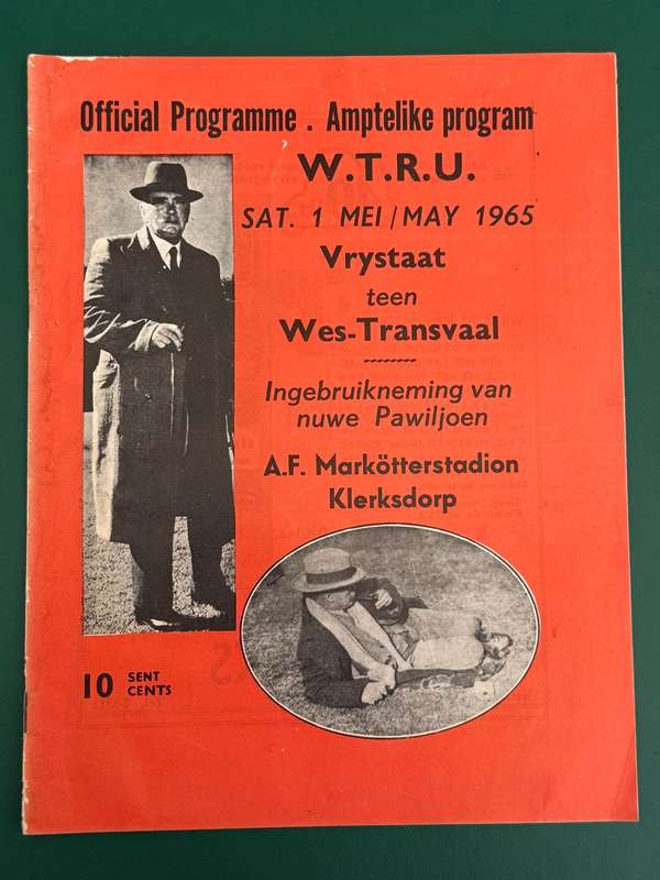 Rugby Programme - Western-Transvaal vs Free State 1/05/1965 (Klerksdorp)