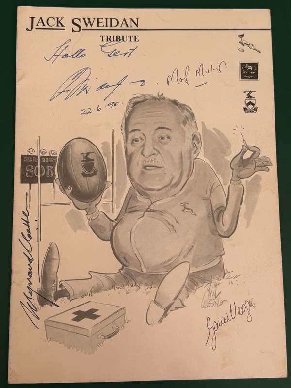 Rugby Tribute Brochure - *SIGNED by Frik/Mof etc* Jack Sweidan 22/06/1990