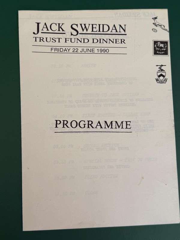 Rugby Tribute Brochure - *SIGNED by Frik/Mof etc* Jack Sweidan 22/06/1990