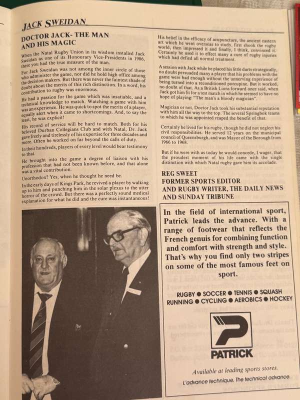 Rugby Tribute Brochure - *SIGNED by Frik/Mof etc* Jack Sweidan 22/06/1990