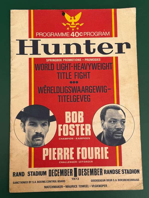Boxing Programme - Pierre Fourie vs Bob Forster 1/12/1973