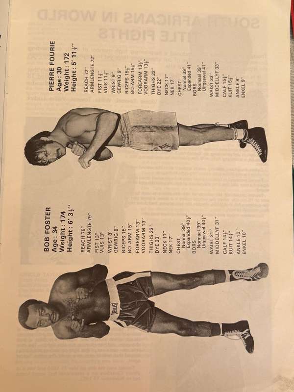 Boxing Programme - Pierre Fourie vs Bob Forster 1/12/1973