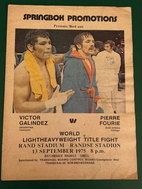 Boxing Programme - Pierre Fourie vs Victor Galindez (Argentina) 13/09/1975
