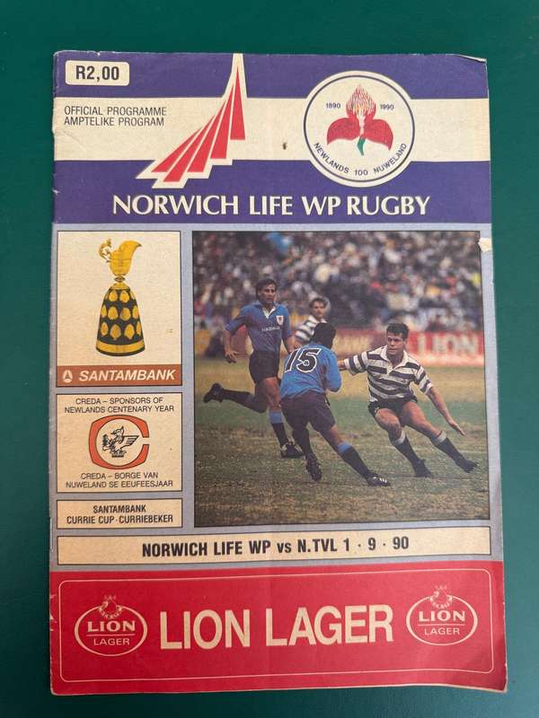 Rugby Programme - Western-Province vs Northern-Transvaal 01/09/1990