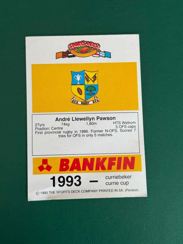 Rugby Card - Andre Pawson 1993 Sports Deck Rugby Card