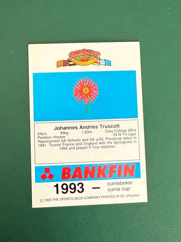 Rugby Card - Andries Truscott 1993 Sports Deck Rugby Card