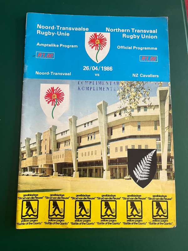 Rugby Programme - Northern-Transvaal vs NZ Cavaliers (All Blacks) 26/04/1986