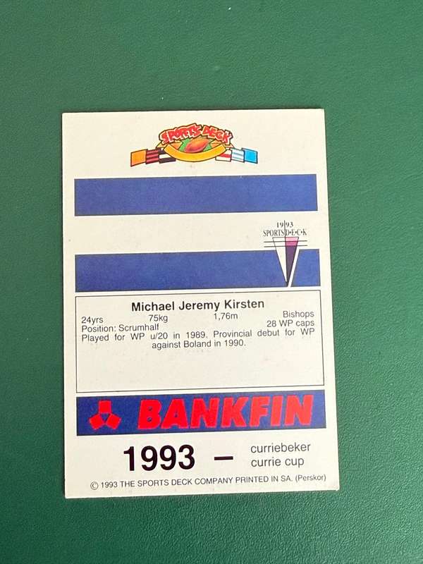 Rugby Card - Michael Kirsten 1993 Sports Deck Rugby Card
