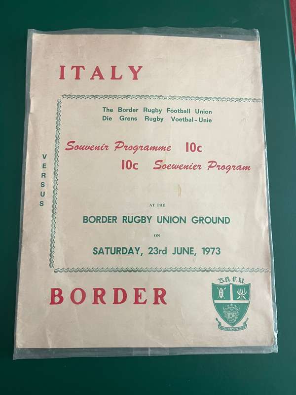 Rugby Programme - Border vs Italy 23/06/1973 (Tour Match)