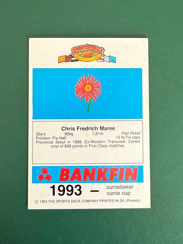 Rugby Card - Chris Maree 1993 Sports Deck Rugby Card