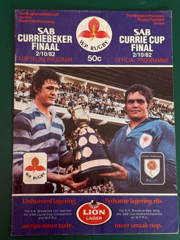 Rugby Programme - *CURRIE CUP FINAL* Western-Province vs Northern-Transvaal 02/10/1982
