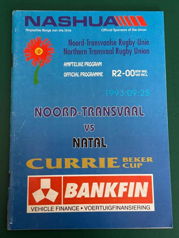 Rugby Programme - Northern-Transvaal vs Natal 25/09/1993