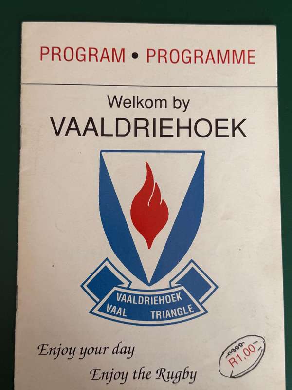 Rugby Programme - Vaaldriehoek vs Western-Transvaal 24/03/1992