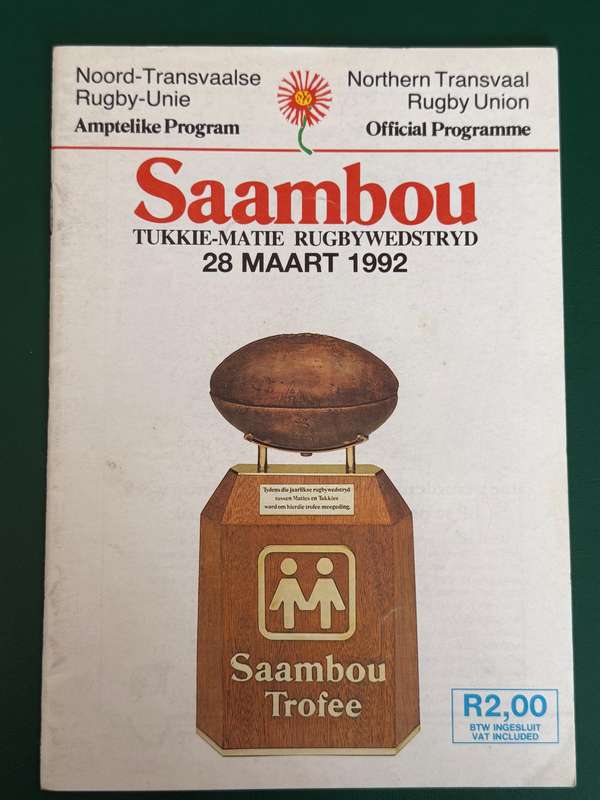 Rugby Programme - Tukkies vs Maties 28/03/1992